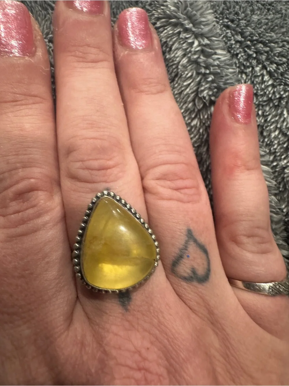 Source Unknown Teardrop Yellow Gemstone Ring in Silver-Tone